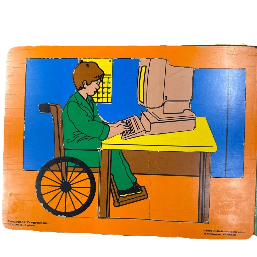 3 Educational Wood Puzzles Kids Education 1998 Vintage Britehouse Career‎